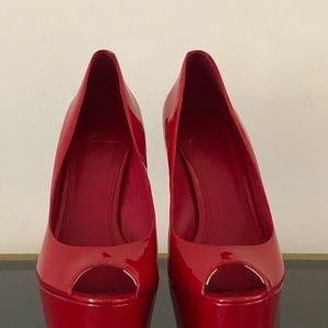 Brian Atwood Red Patent Leather Six Inch Platforms